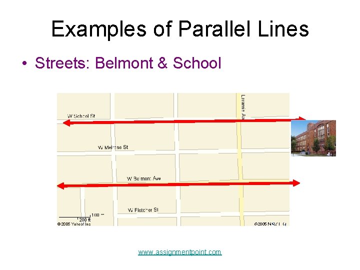 Examples of Parallel Lines • Streets: Belmont & School www. assignmentpoint. com 