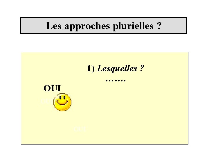 Les approches plurielles ? 1) Lesquelles ? ……. OUI OUI 