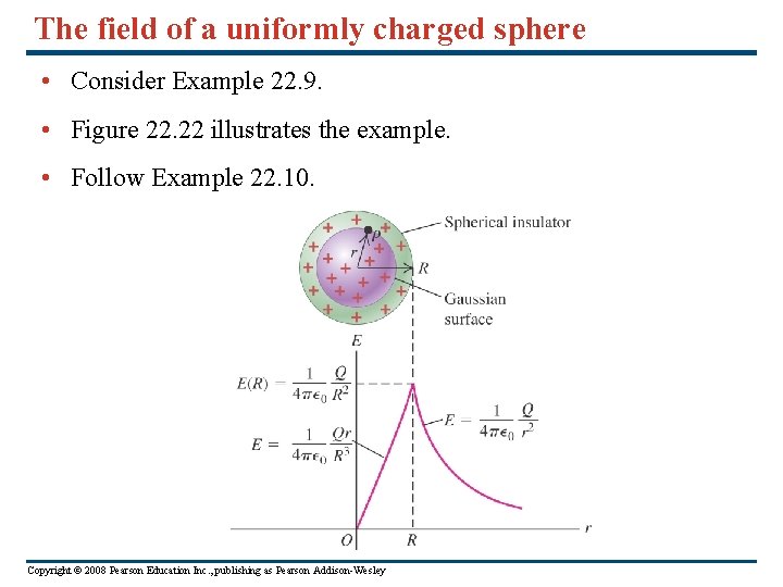 The field of a uniformly charged sphere • Consider Example 22. 9. • Figure