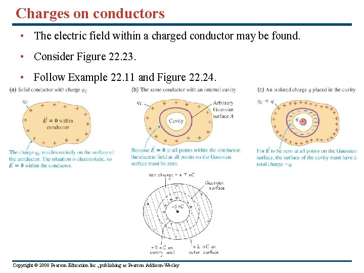 Charges on conductors • The electric field within a charged conductor may be found.