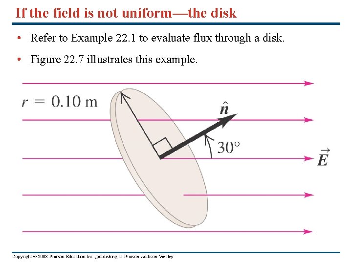 If the field is not uniform—the disk • Refer to Example 22. 1 to