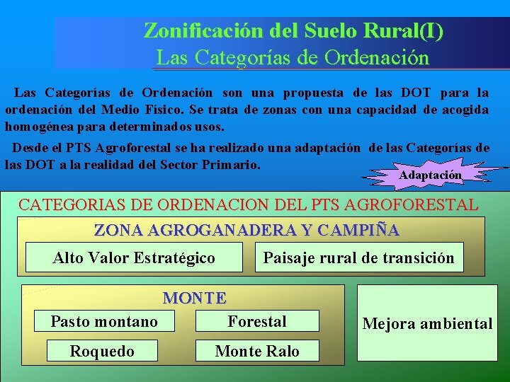 Zonificación del Suelo Rural(I) Las Categorías de Ordenación son una propuesta de las DOT