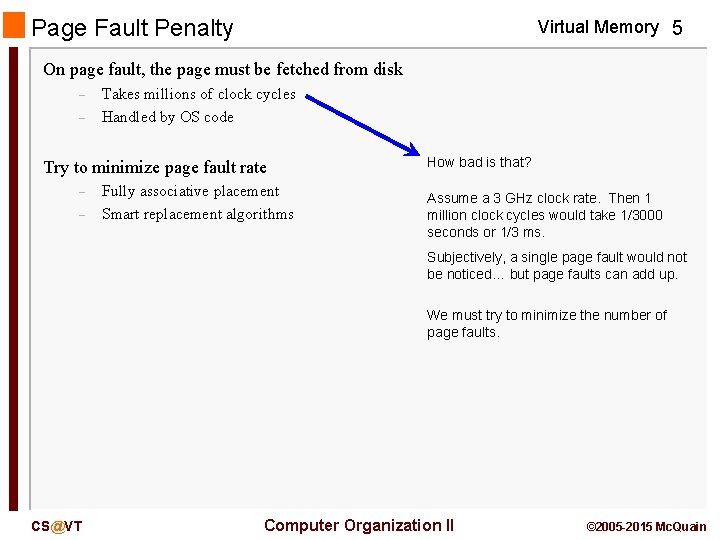Page Fault Penalty Virtual Memory 5 On page fault, the page must be fetched