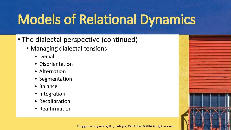 Models of Relational Dynamics • The dialectal perspective (continued) • Managing dialectal tensions •