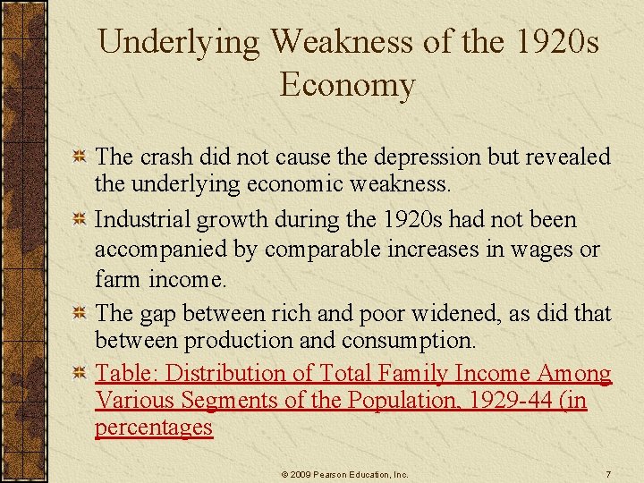 Underlying Weakness of the 1920 s Economy The crash did not cause the depression Underlying Weakness of the 1920 s Economy The crash did not cause the depression