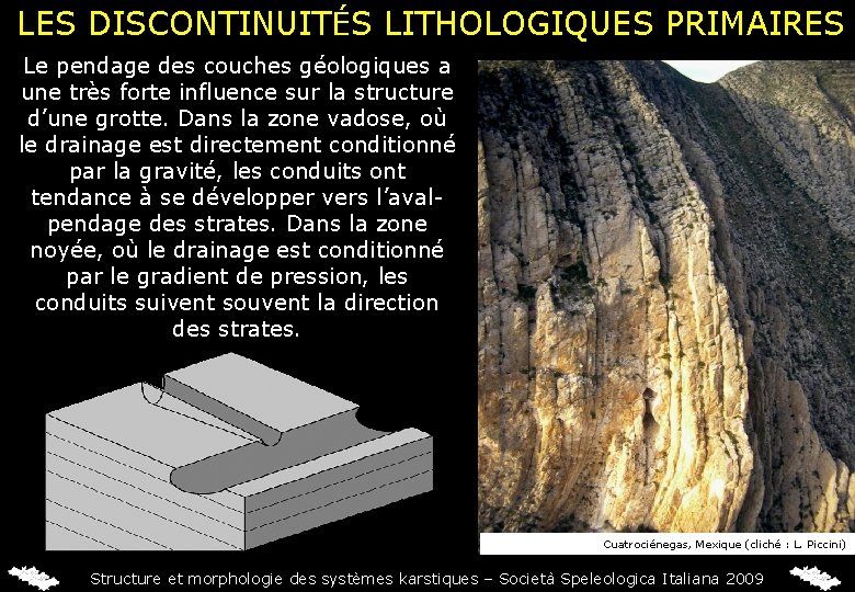LES DISCONTINUITÉS LITHOLOGIQUES PRIMAIRES Le pendage des couches géologiques a une très forte influence