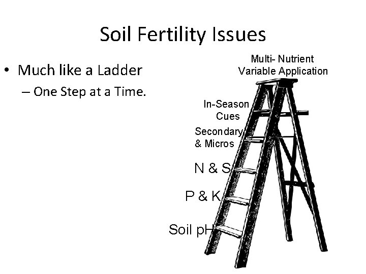 Soil Fertility Issues Multi- Nutrient Variable Application • Much like a Ladder – One