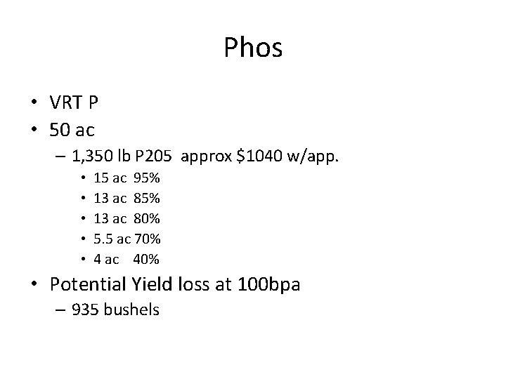 Phos • VRT P • 50 ac – 1, 350 lb P 205 approx