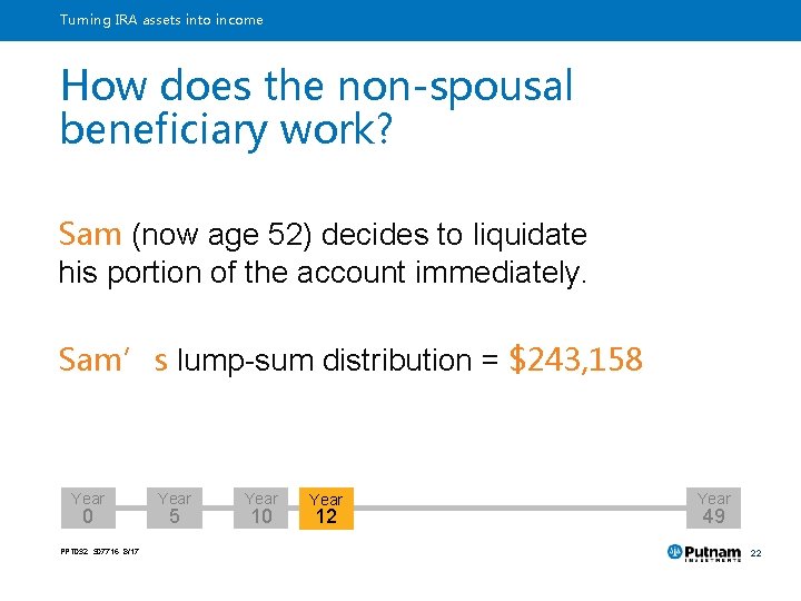 Turning IRA assets into income How does the non-spousal beneficiary work? Sam (now age