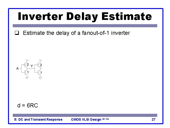 Inverter Delay Estimate q Estimate the delay of a fanout-of-1 inverter d = 6
