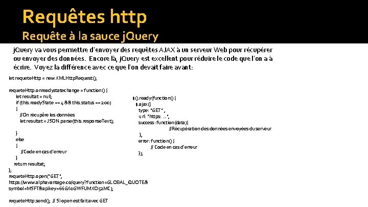 Requêtes http Requête à la sauce j. Query va vous permettre d’envoyer des requêtes