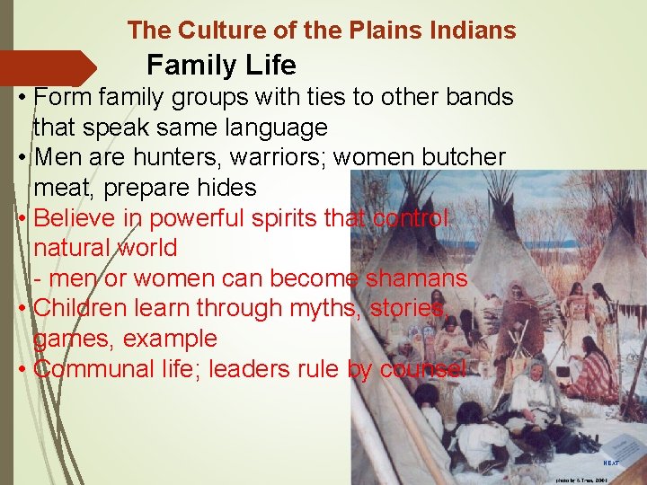 The Culture of the Plains Indians Family Life • Form family groups with ties