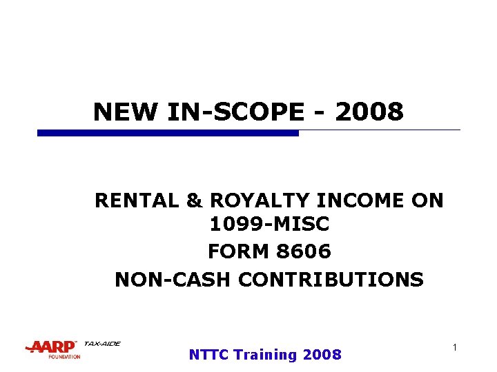 NEW IN-SCOPE - 2008 RENTAL & ROYALTY INCOME ON 1099 -MISC FORM 8606 NON-CASH
