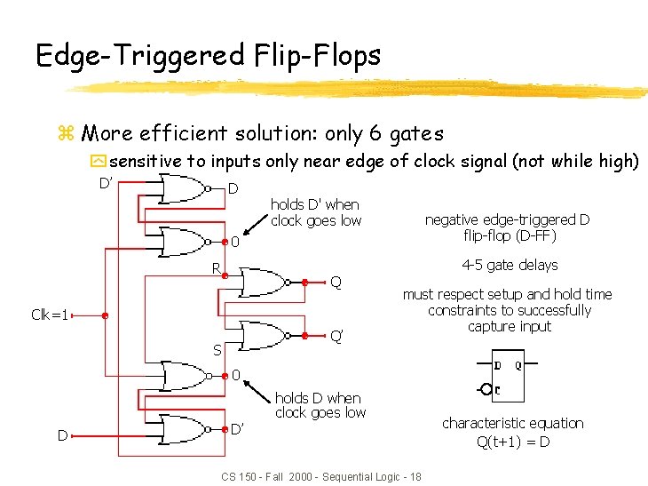 Edge-Triggered Flip-Flops z More efficient solution: only 6 gates y sensitive to inputs only