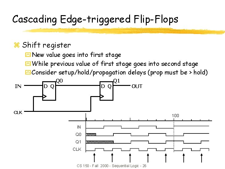 Cascading Edge-triggered Flip-Flops z Shift register y New value goes into first stage y