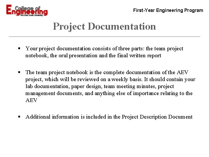 FirstYear Engineering Program Advanced Energy Vehicle Topics Introduction