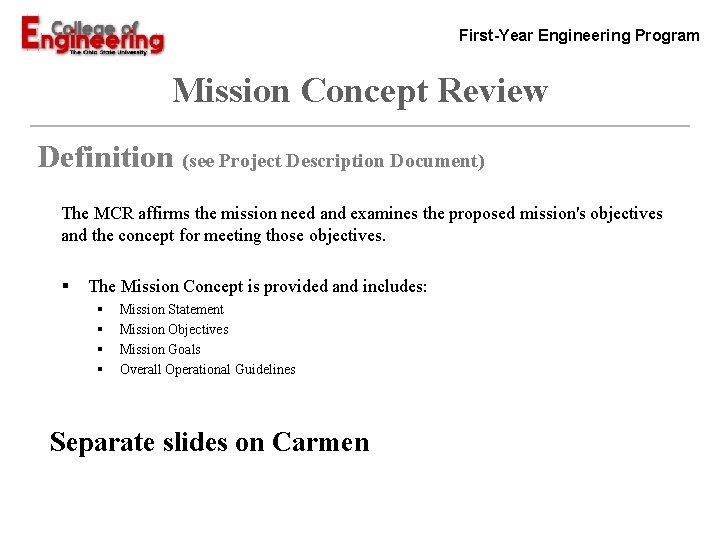 FirstYear Engineering Program Advanced Energy Vehicle Topics Introduction