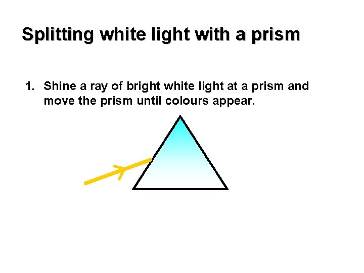 Splitting white light with a prism 1. Shine a ray of bright white light