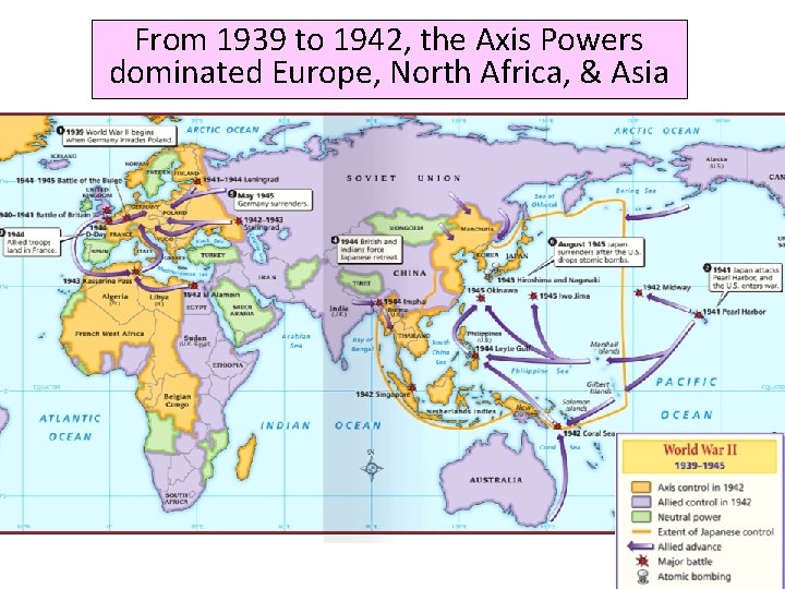 From 1939 to 1942, the Axis Powers dominated Europe, North Africa, & Asia 