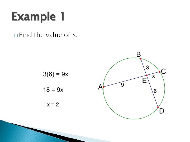 Example 1 � Find the value of x. 