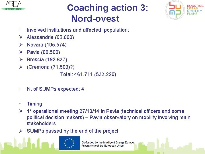 Coaching action 3: Nord-ovest • Ø Ø Ø Involved institutions and affected population: Alessandria