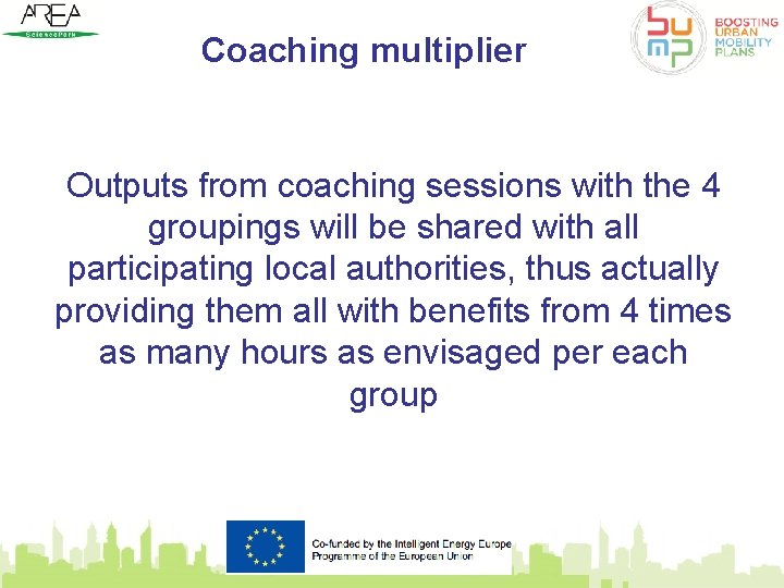 Coaching multiplier Outputs from coaching sessions with the 4 groupings will be shared with