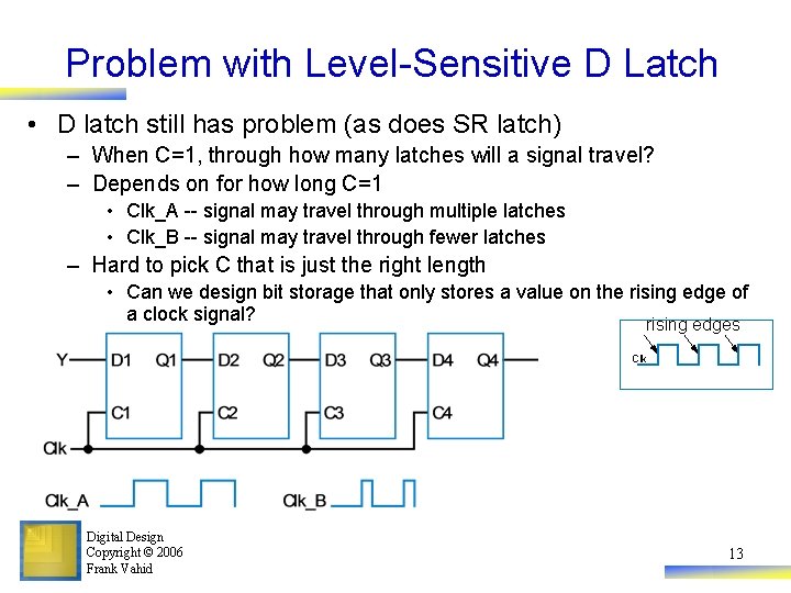 Problem with Level-Sensitive D Latch • D latch still has problem (as does SR