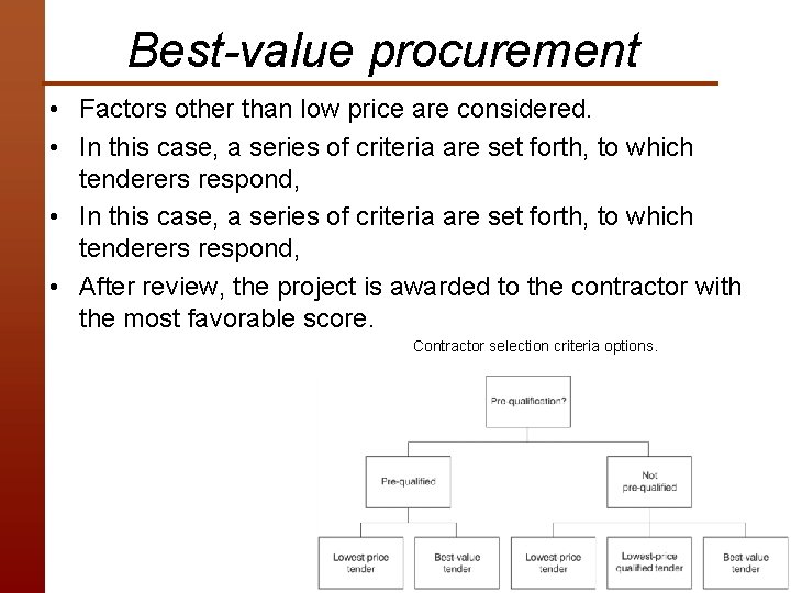 Best-value procurement • Factors other than low price are considered. • In this case,