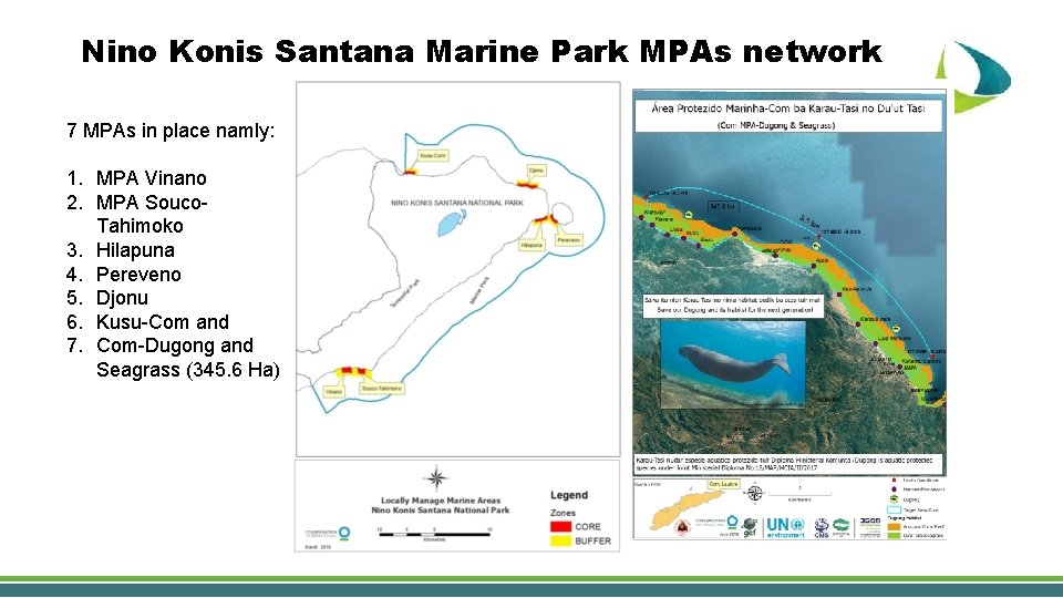 Nino Konis Santana Marine Park MPAs network 7 MPAs in place namly: 1. MPA