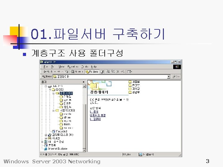 01. 파일서버 구축하기 n 계층구조 사용 폴더구성 Windows Server 2003 Networking 3 