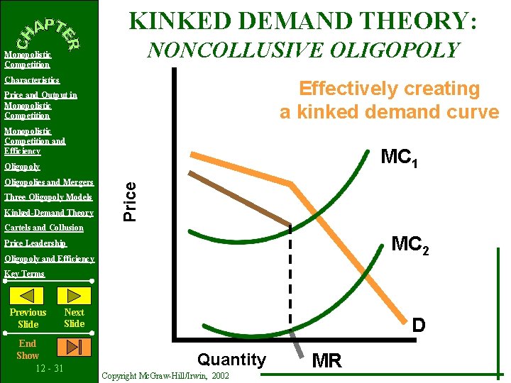 KINKED DEMAND THEORY: NONCOLLUSIVE OLIGOPOLY Monopolistic Competition Characteristics Effectively creating a kinked demand curve