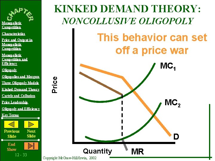 KINKED DEMAND THEORY: NONCOLLUSIVE OLIGOPOLY Monopolistic Competition This behavior can set off a price