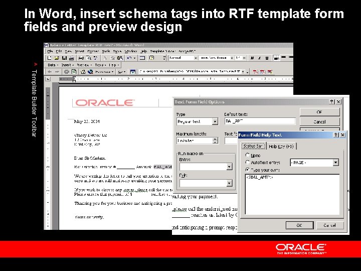 In Word, insert schema tags into RTF template form fields and preview design ^