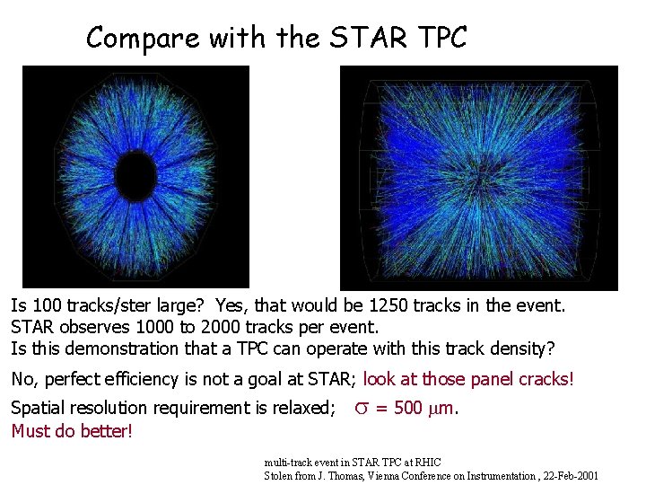Compare with the STAR TPC Is 100 tracks/ster large? Yes, that would be 1250