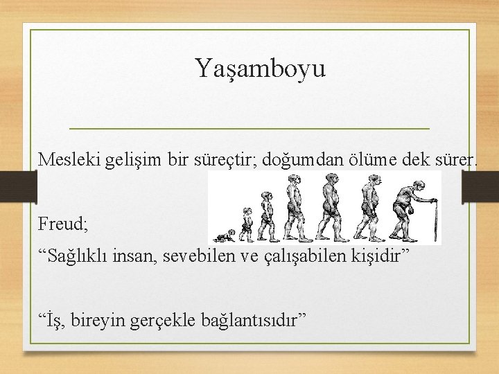 Yaşamboyu Mesleki gelişim bir süreçtir; doğumdan ölüme dek sürer. Freud; “Sağlıklı insan, sevebilen ve