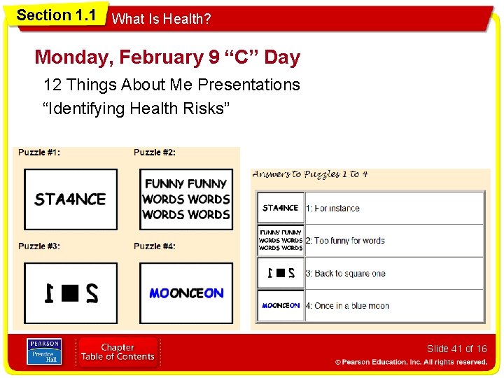 Section 1. 1 What Is Health? Monday, February 9 “C” Day 12 Things About