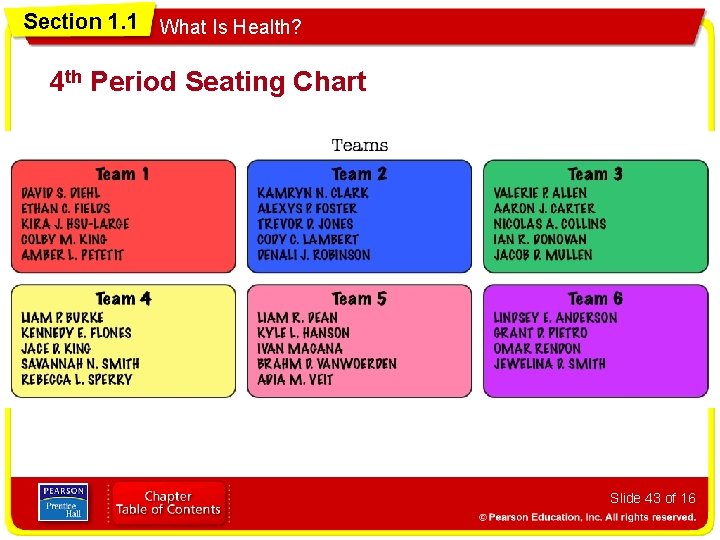 Section 1. 1 What Is Health? 4 th Period Seating Chart Slide 43 of
