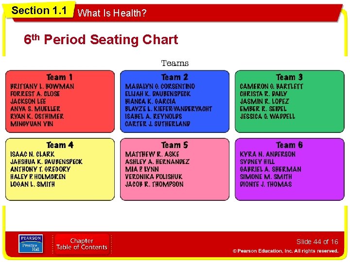 Section 1. 1 What Is Health? 6 th Period Seating Chart Slide 44 of