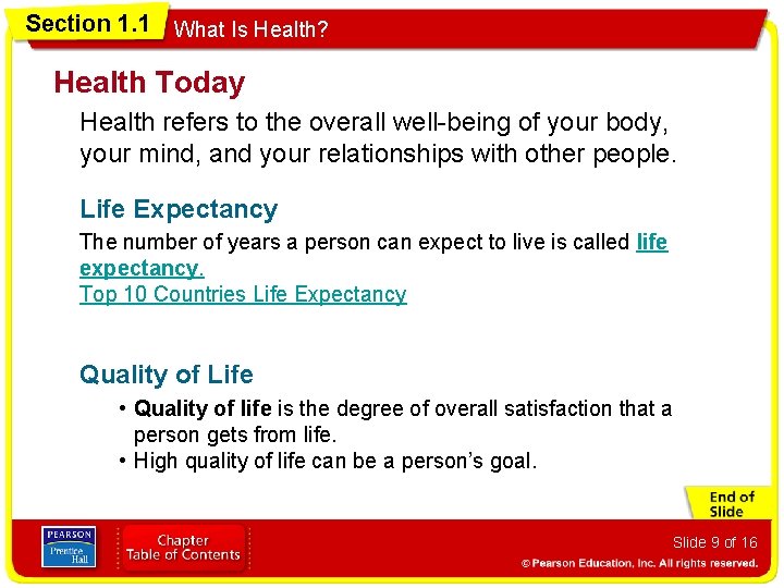 Section 1. 1 What Is Health? Health Today Health refers to the overall well-being