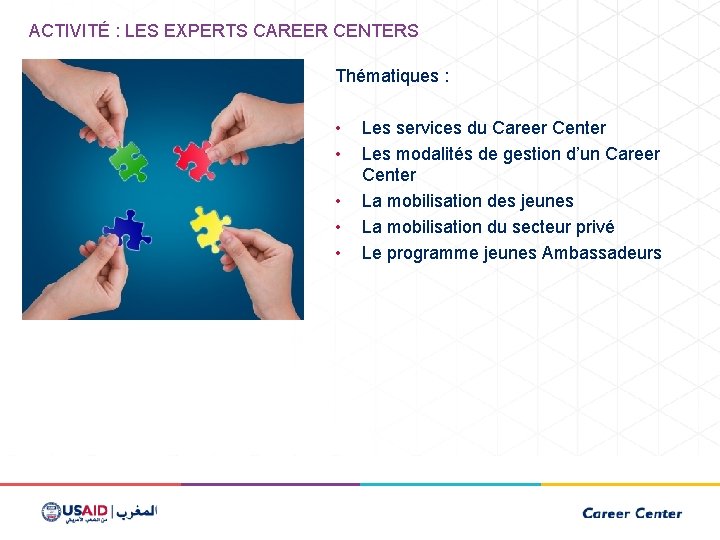 ACTIVITÉ : LES EXPERTS CAREER CENTERS Thématiques : • • • Les services du