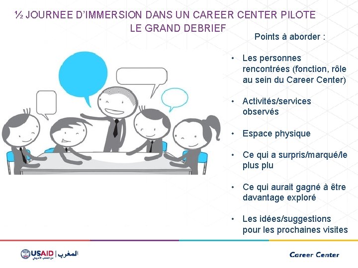 ½ JOURNEE D’IMMERSION DANS UN CAREER CENTER PILOTE LE GRAND DEBRIEF Points à aborder