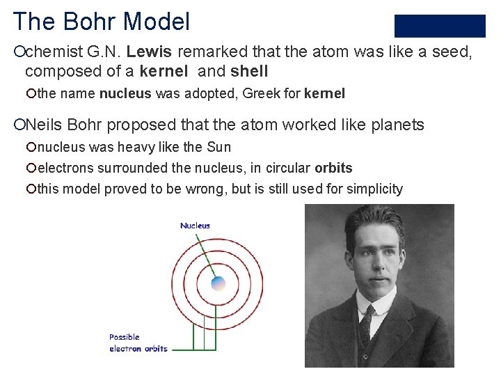 The Bohr Model ¡chemist G. N. Lewis remarked that the atom was like a