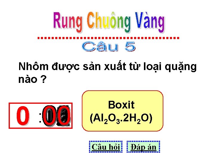 Nhôm được sản xuất từ loại quặng nào ? 01 05 03 08 10