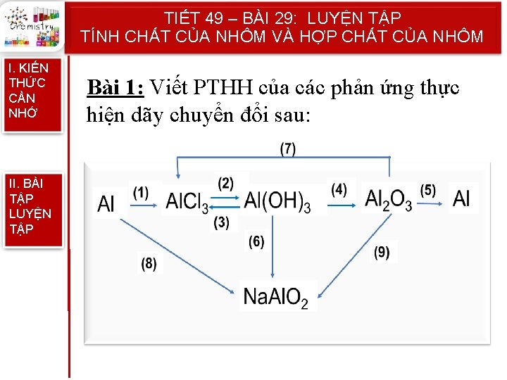 TIẾT 49 – BÀI 29: LUYỆN TẬP TÍNH CHẤT CỦA NHÔM VÀ HỢP CHẤT