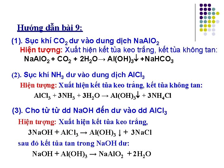 Hướng dẫn bài 9: (1). Sục khí CO 2 dư vào dung dịch Na.