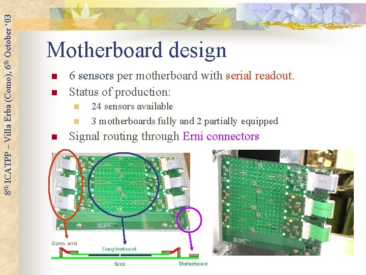 8 th ICATPP – Villa Erba (Como), 6 th October ‘ 03 Motherboard design 8 th ICATPP – Villa Erba (Como), 6 th October ‘ 03 Motherboard design