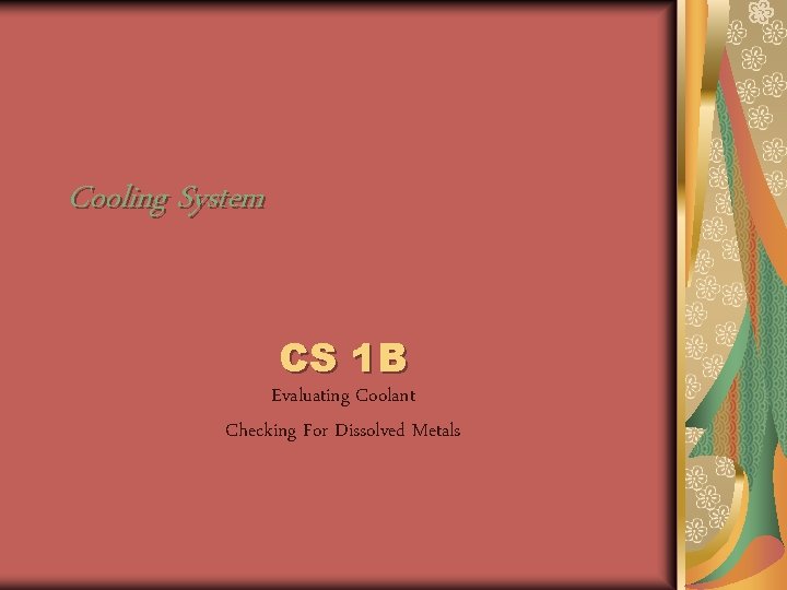 Cooling System CS 1 B Evaluating Coolant Checking For Dissolved Metals 