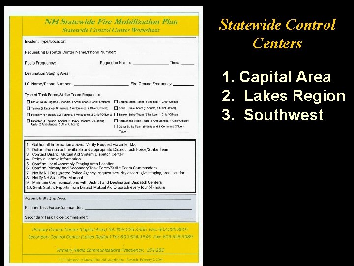 Statewide Control Centers 1. Capital Area 2. Lakes Region 3. Southwest 