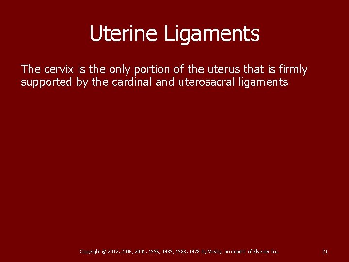 Uterine Ligaments The cervix is the only portion of the uterus that is firmly