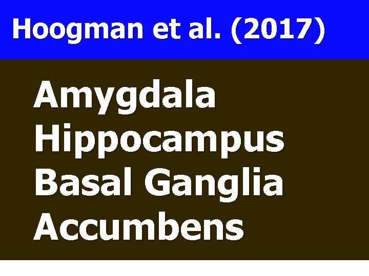 Hoogman etand al. ADHD (2017) Brain Volume Amygdala Hippocampus Basal Ganglia Accumbens 